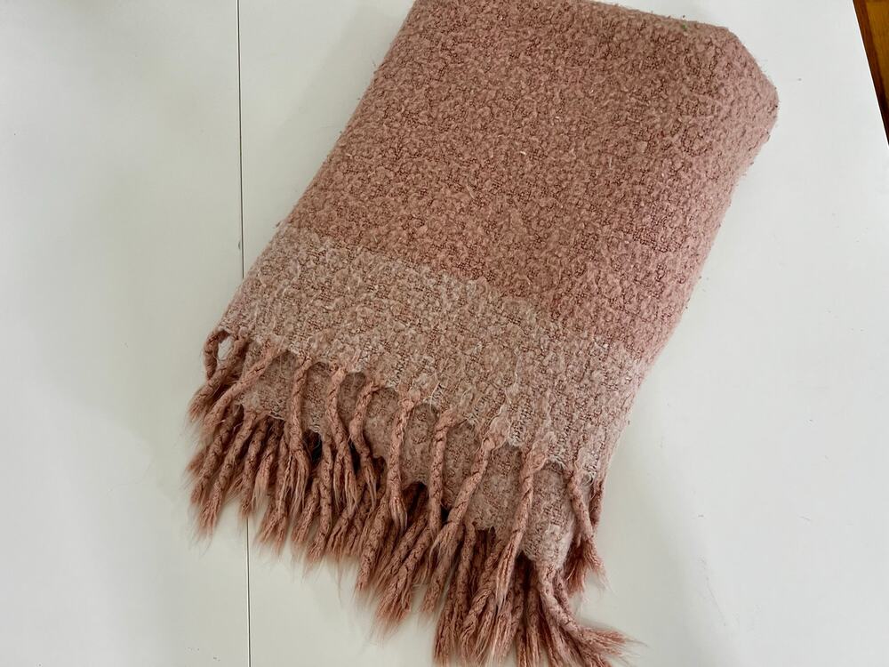West Elm Pink rose Blanket with Fringe